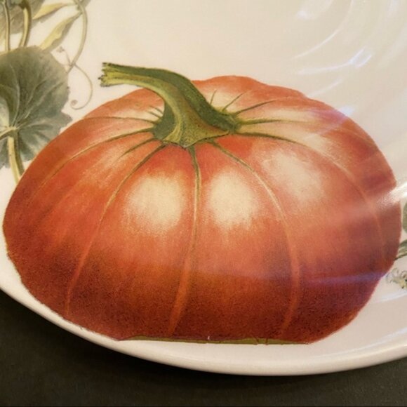 CERAMICA CUORE PLATE PLATTER ITALIAN POTTERY WHITE ORANGE PUMPKIN LEAVES HOME - Picture 6 of 14